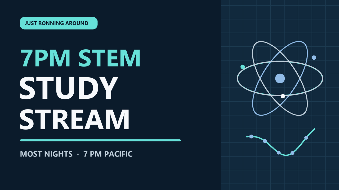 Seven PM STEM Study Stream graphic with an atom and wave diagram